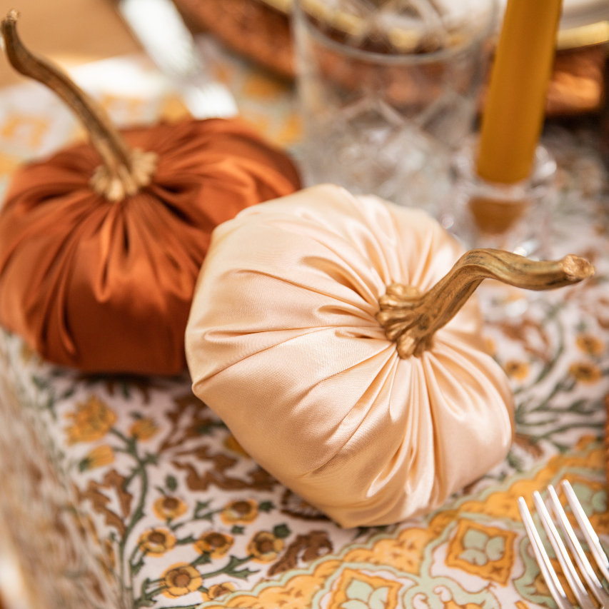 Duo of Champagne Satin Pumpkins