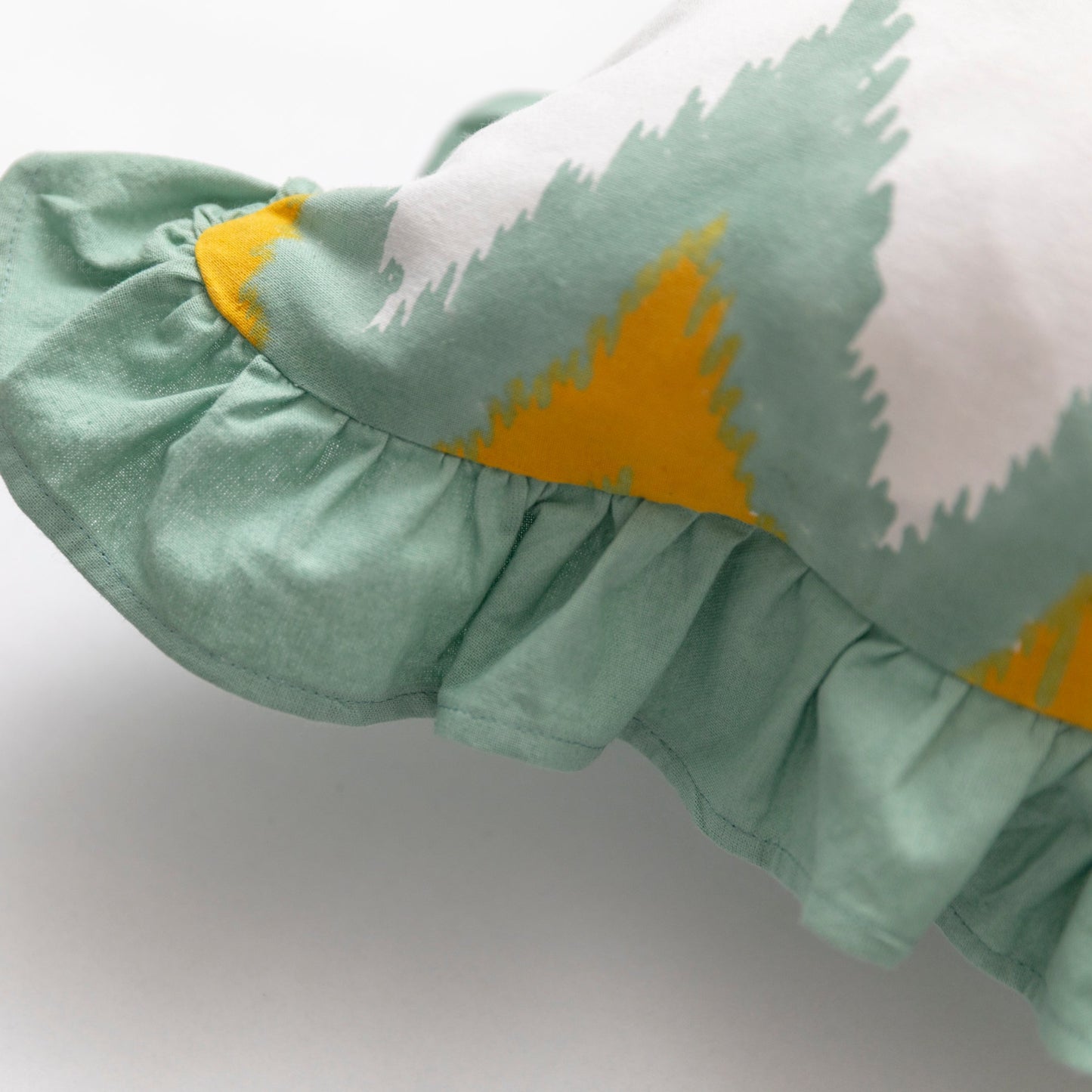 Mint Ikat Ruffle Cushion Cover