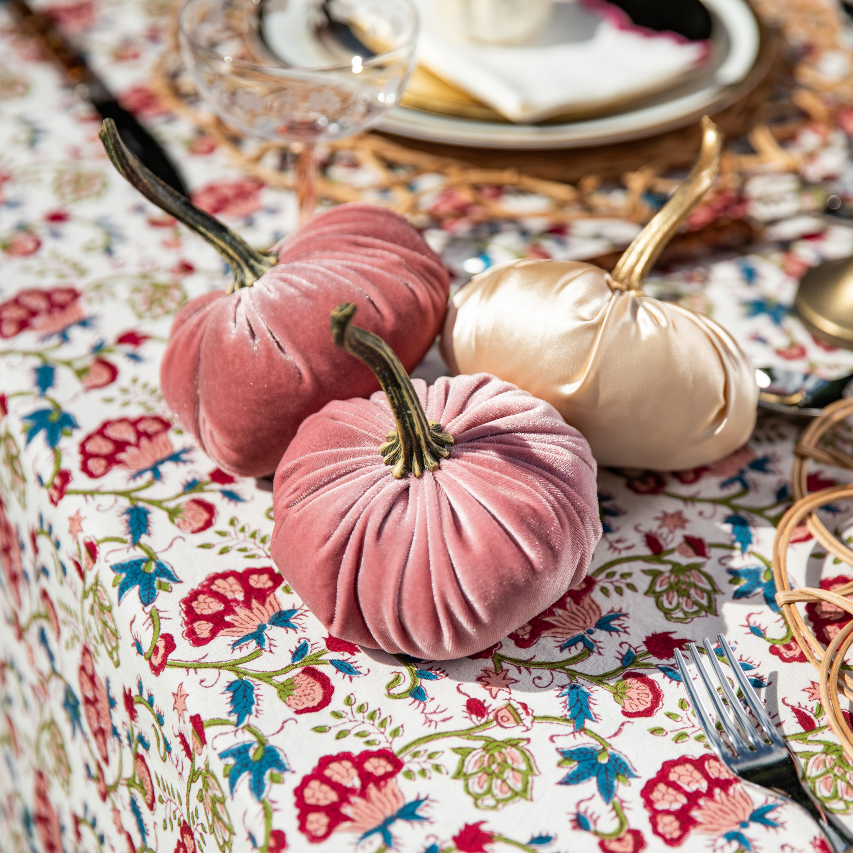 Duo of Blush Velvet Pumpkins