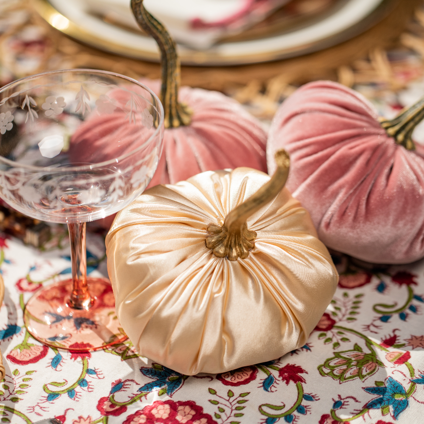 Duo of Blush Velvet Pumpkins