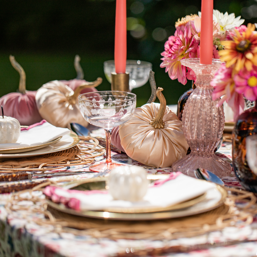 Duo of Champagne Satin Pumpkins