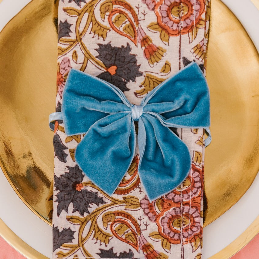 Kingfisher Blue Velvet Napkin Bows (Set of Two)