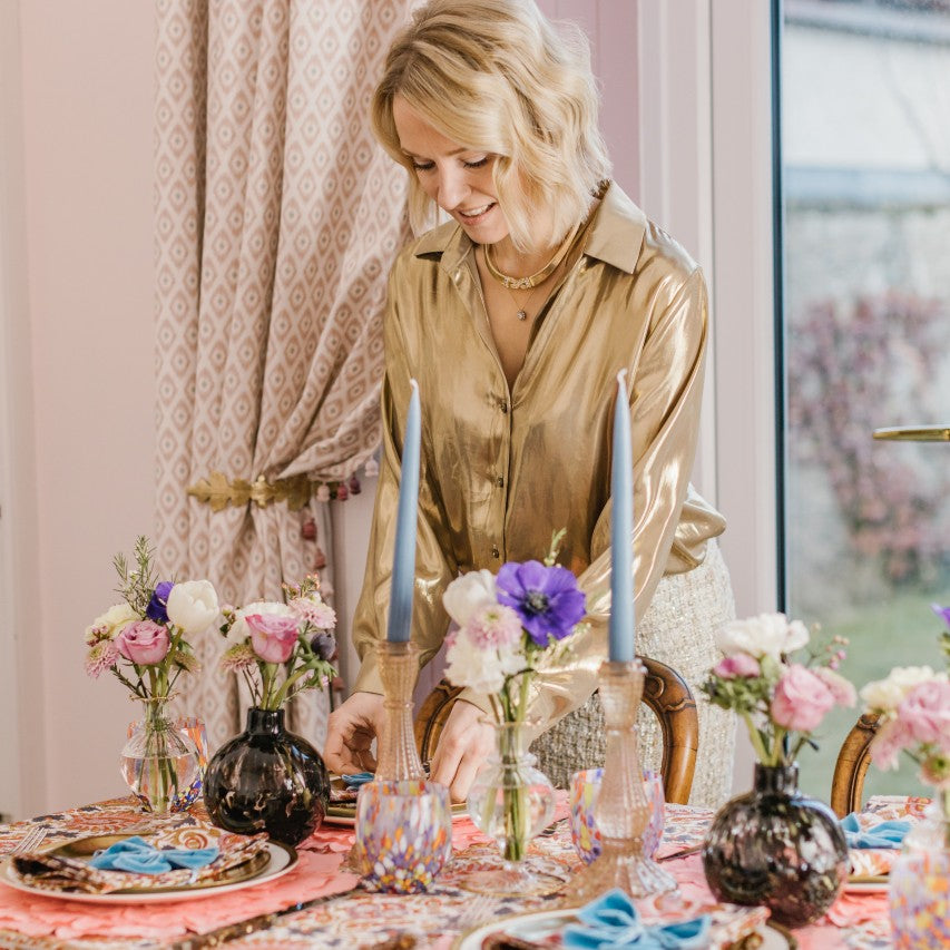 Grey Blue Taper Dinner Candle Set