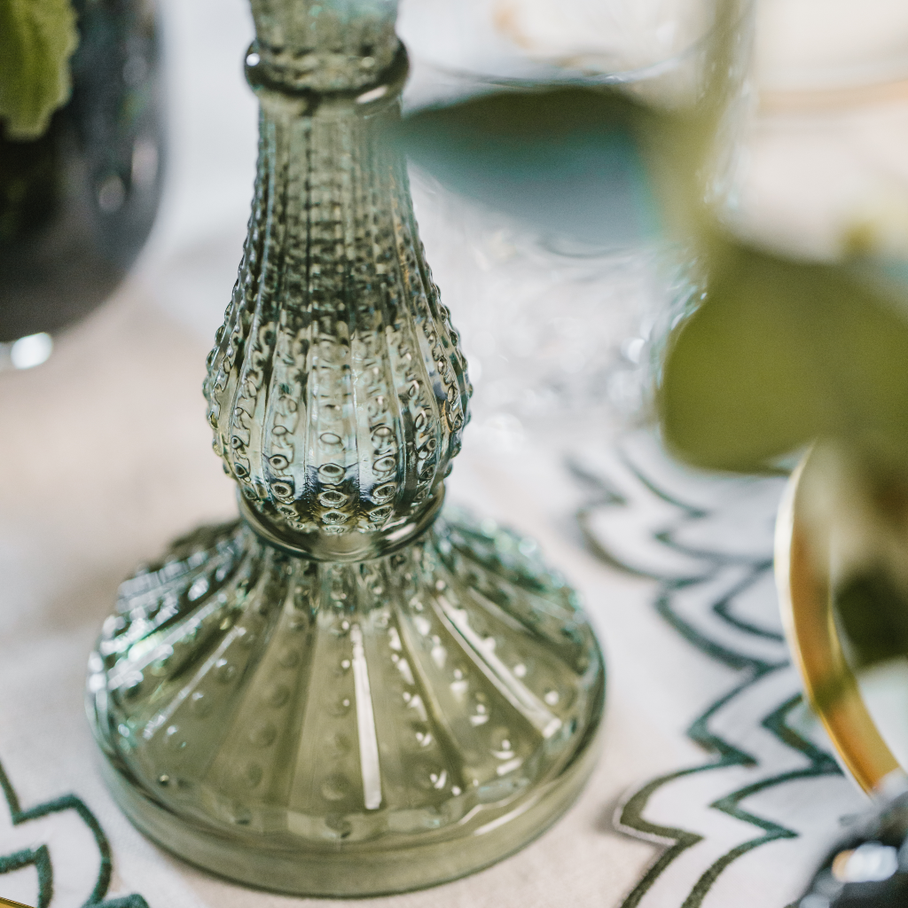 Large Olive Green Glass Candle Holder