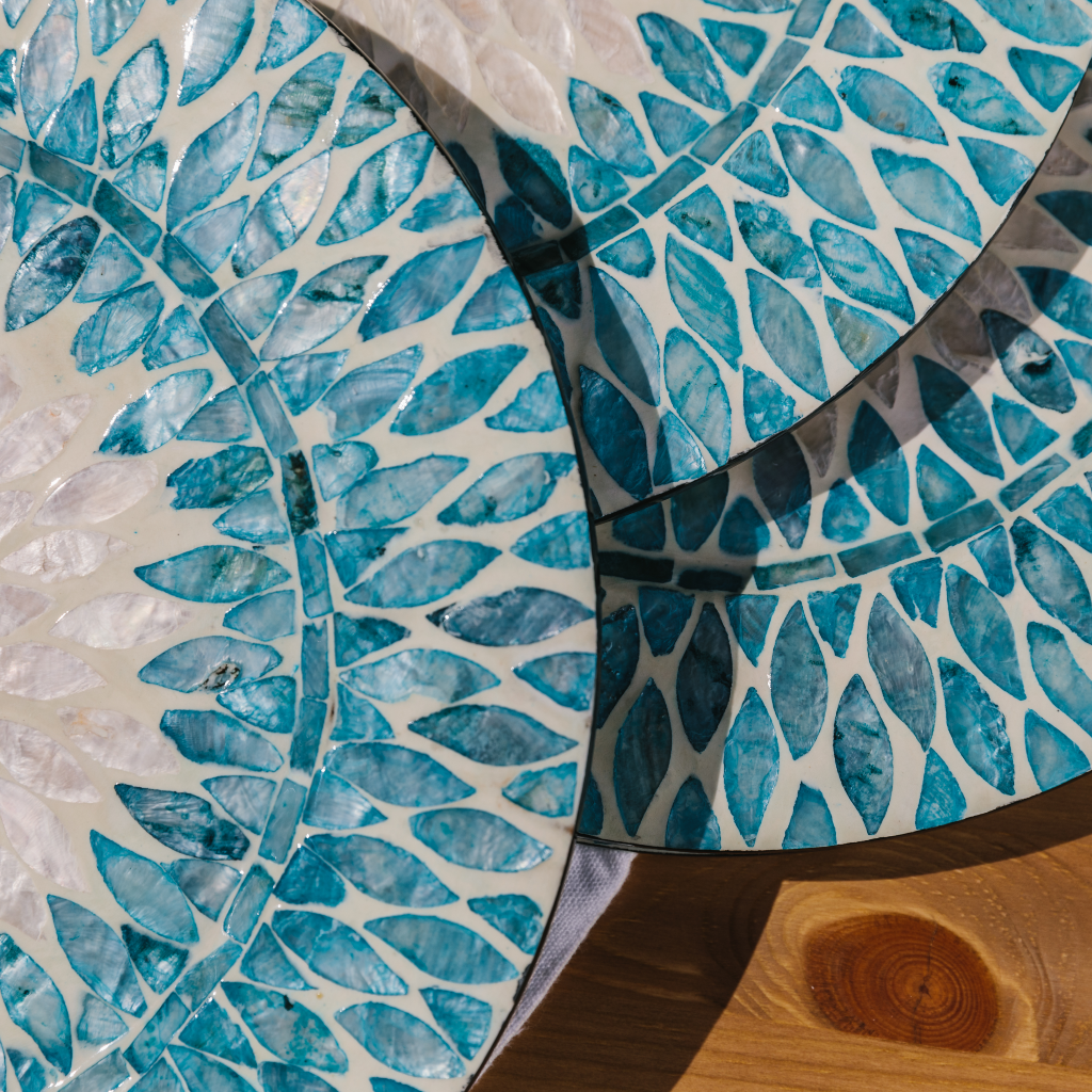 Aqua Mother of Pearl Charger Plates (Set of Two)