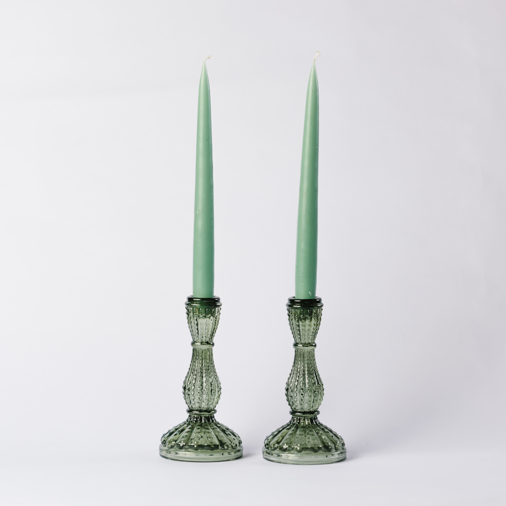 Medium Olive Green Glass Candle Holder