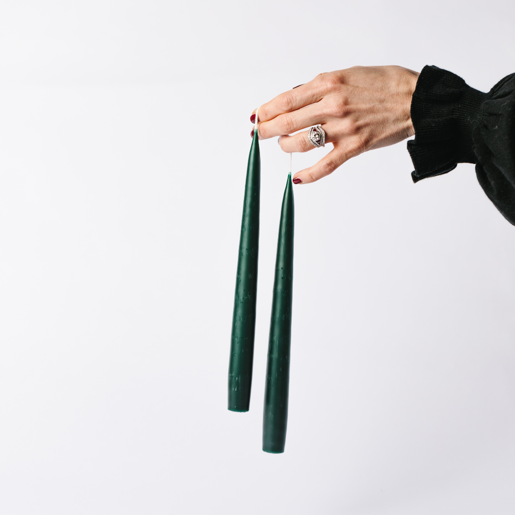 Forest Green Taper Dinner Candle Set