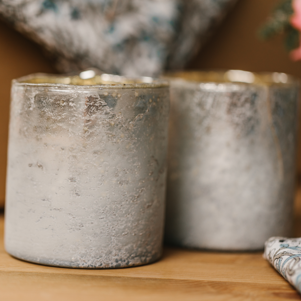 Frosted Silver and White Candle Holders (Set of Two)