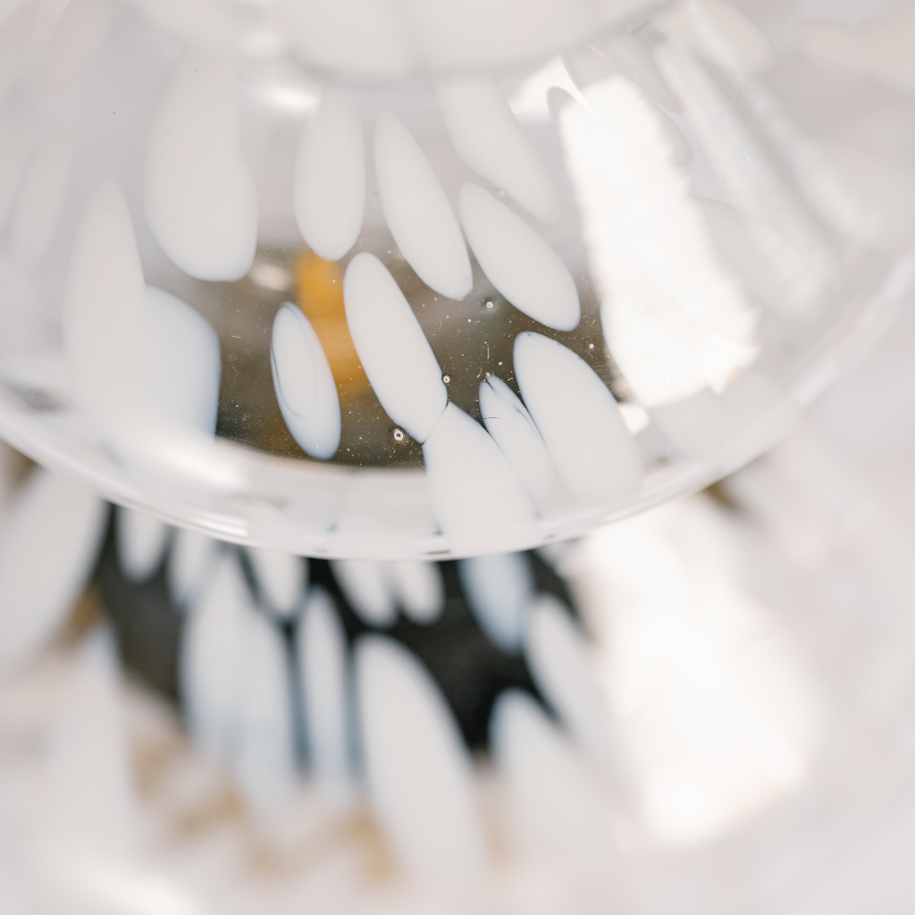 Close up of dappled detailing on white LED tree lamp decoration