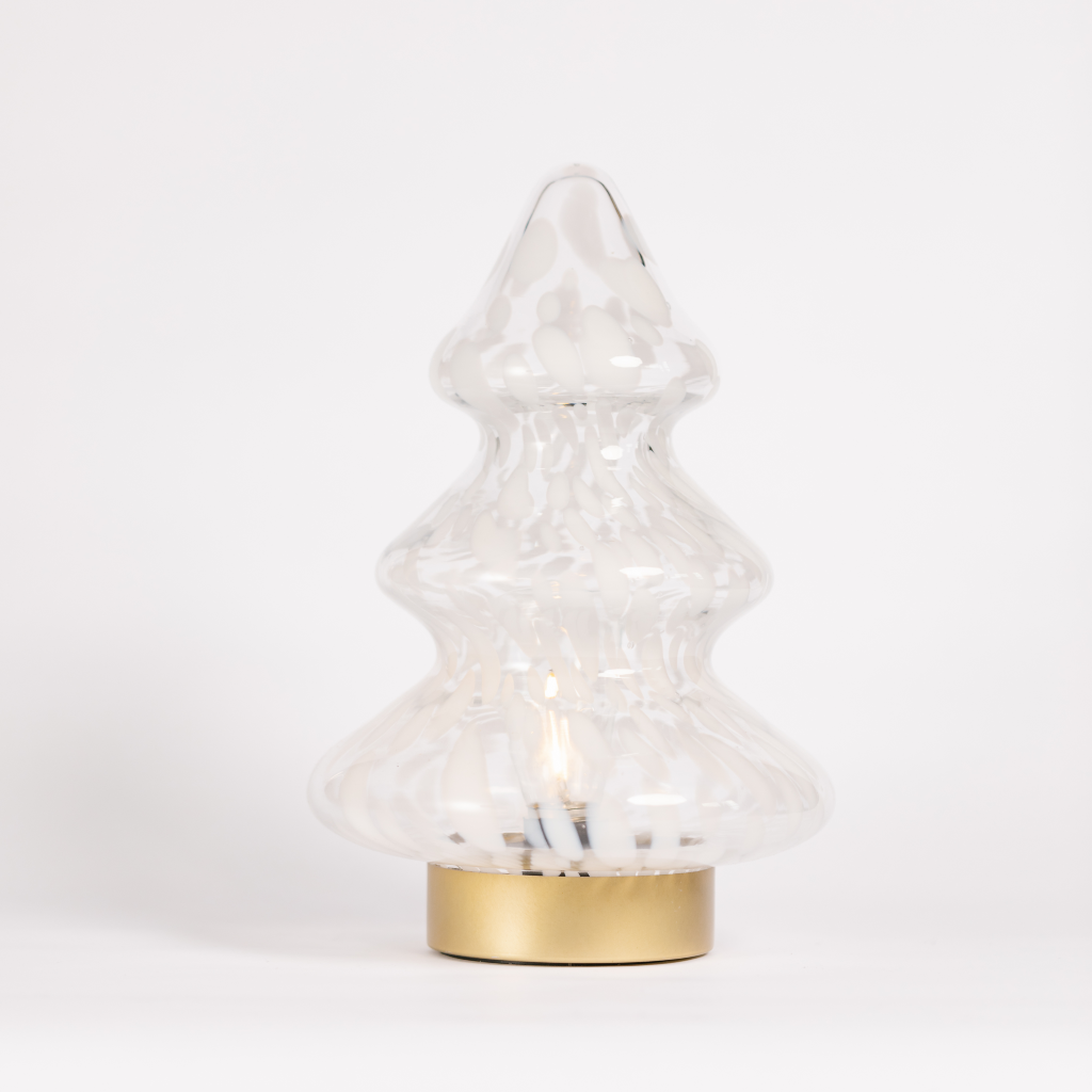 White leopard dappled glass LED tree Christmas decoration