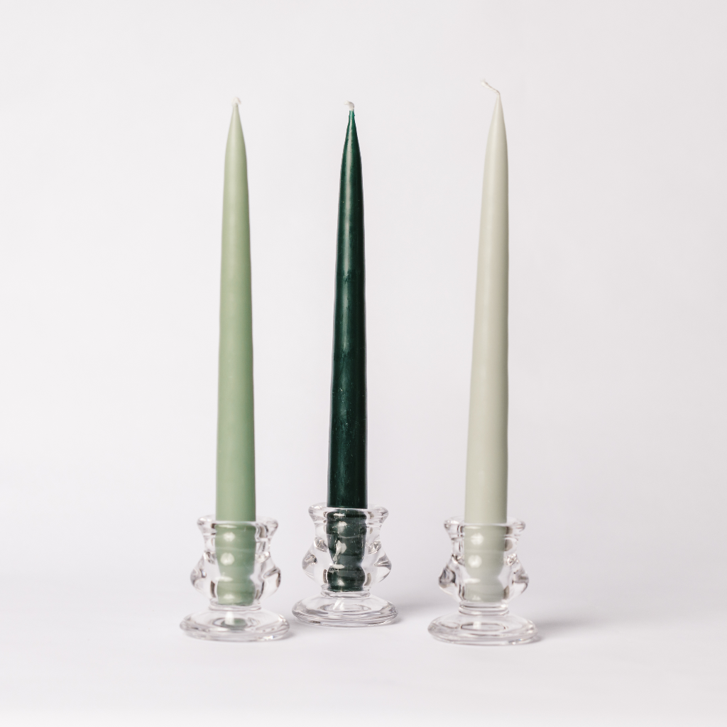 Shades of Green Taper Dinner Candle Set