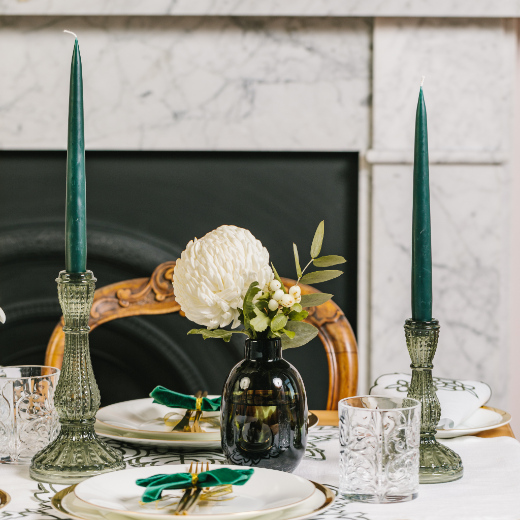 Forest Green Taper Dinner Candle Set