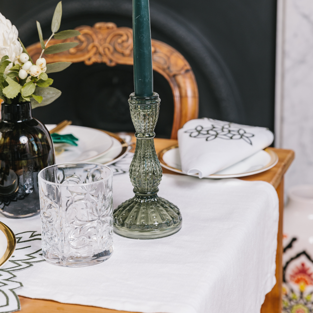 Medium Olive Green Glass Candle Holder