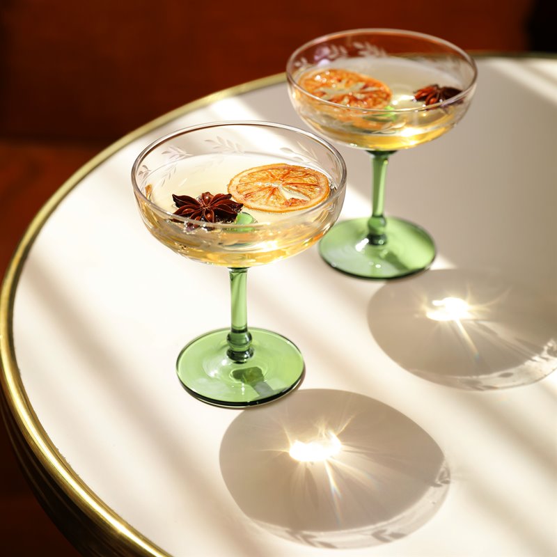 Etched Green Coupes (Set of Two)