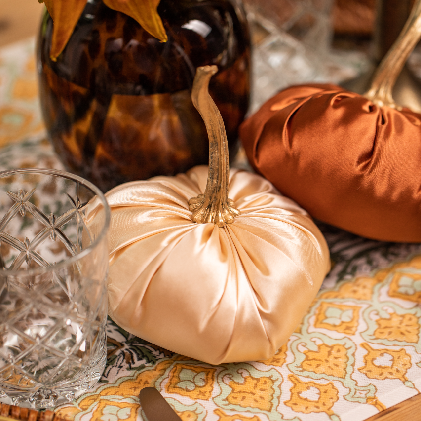 Duo of Champagne Satin Pumpkins