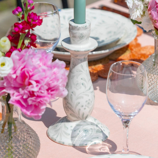 Sage Floral Painted Candle Holder