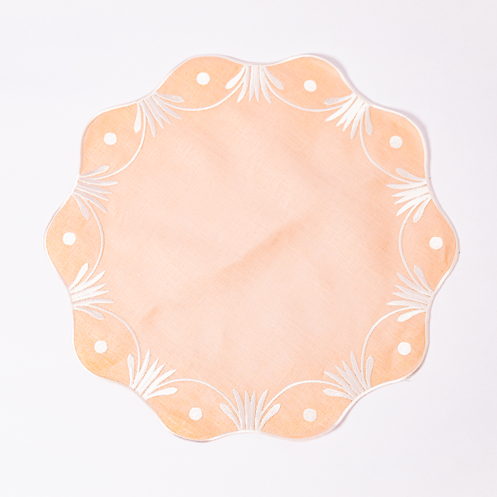 Apricot scalloped edge embroidered placemat