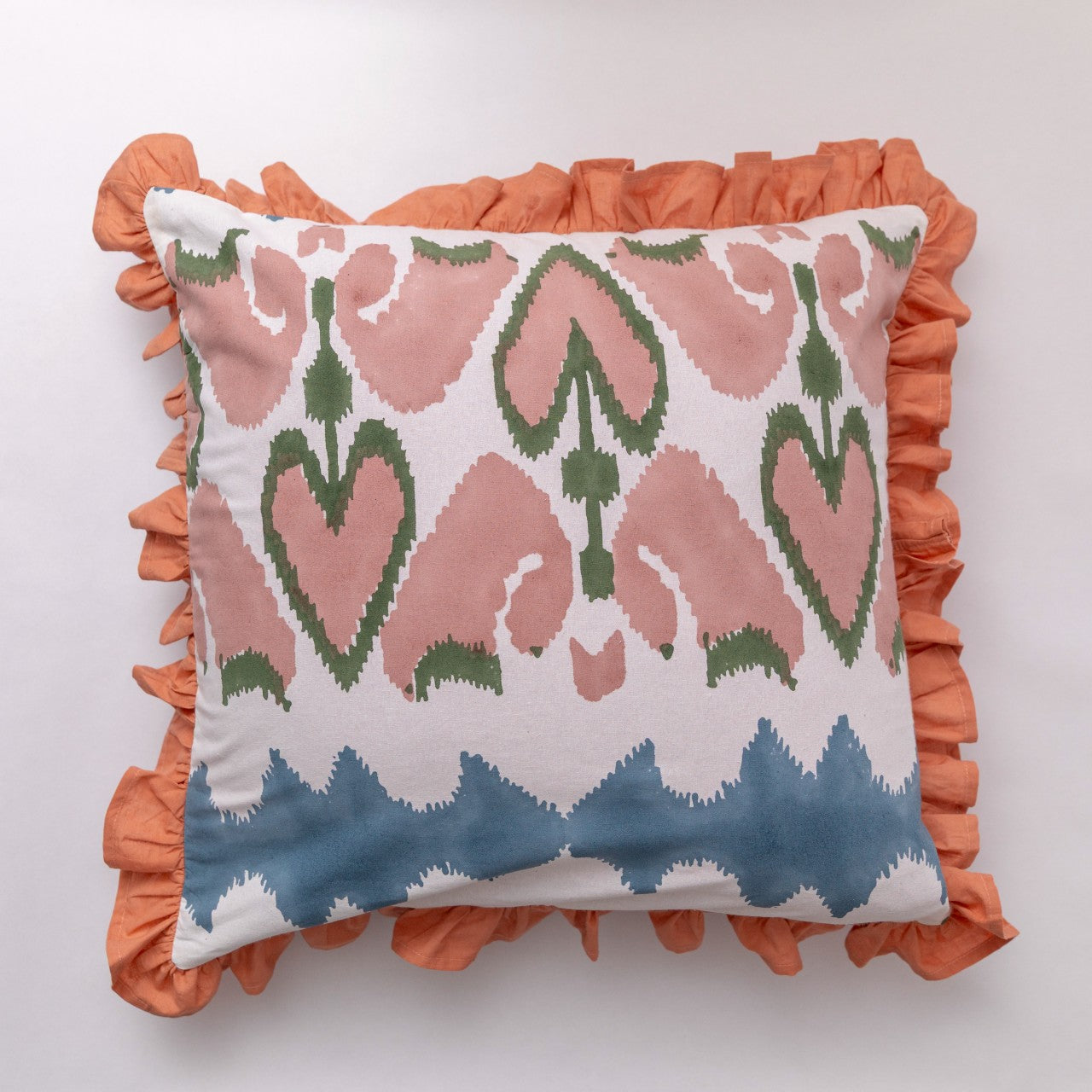 Pink Ikat Ruffle Cushion Cover