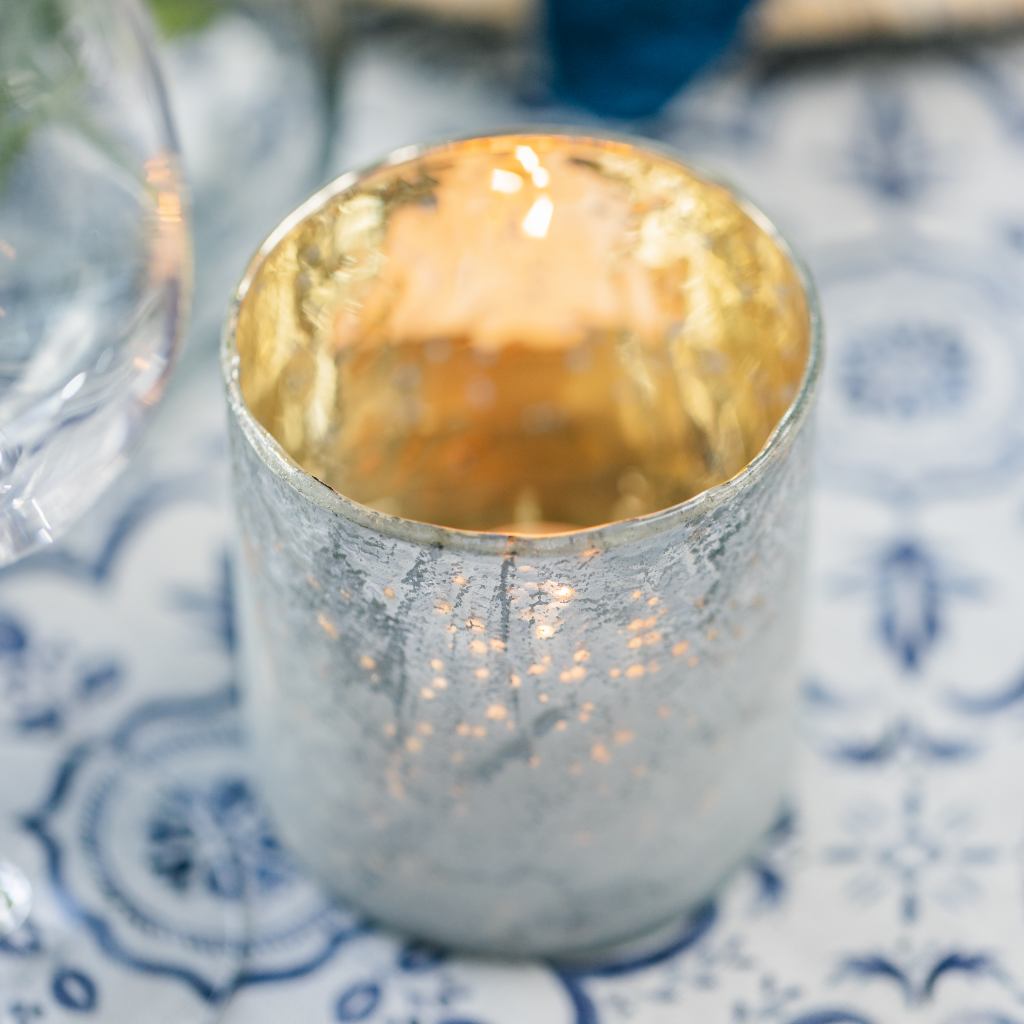 Frosted Silver and White Candle Holder