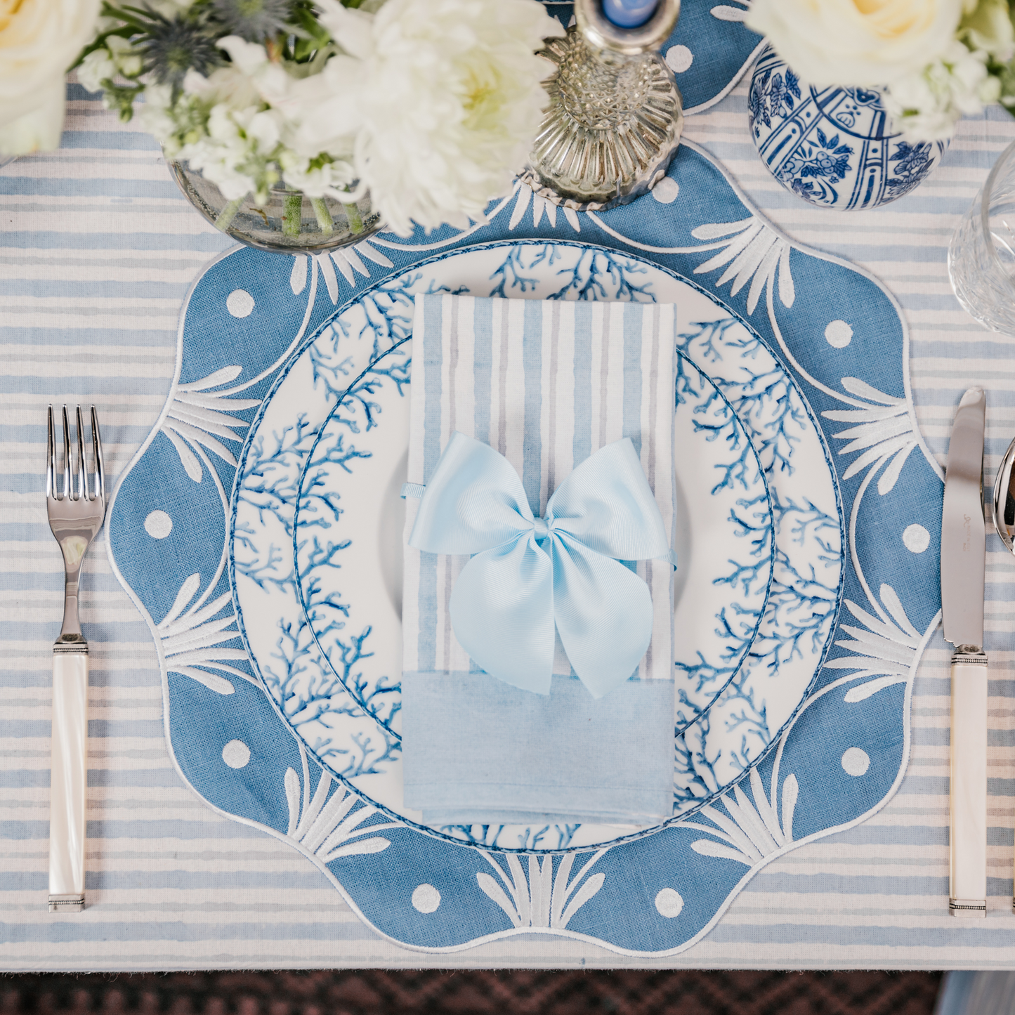 Rent: Bluebell Stripe Tablecloth