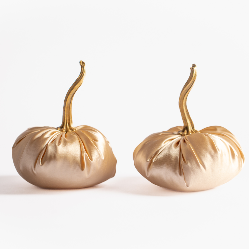 Duo of Champagne Satin Pumpkins
