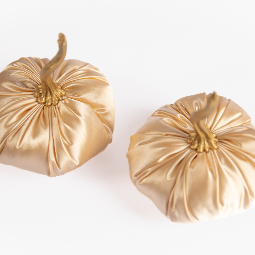 Duo of Champagne Satin Pumpkins