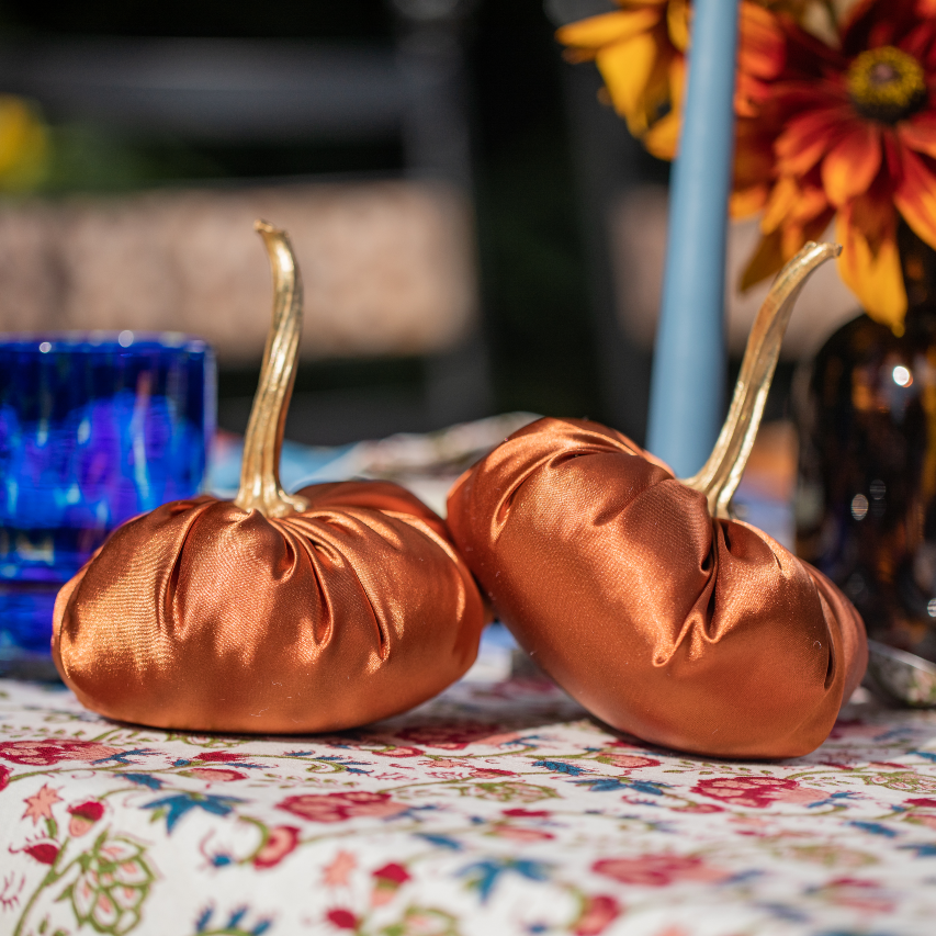 Duo of Cinnamon Satin Pumpkins