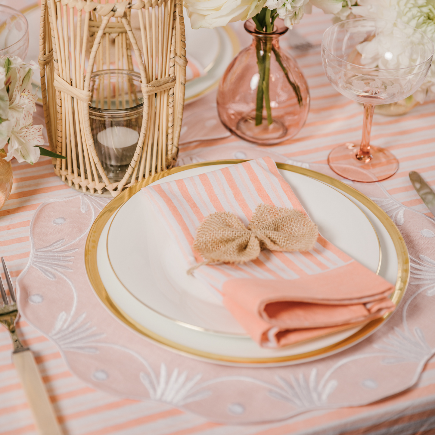 Rent: Apricot Stripe Tablecloth