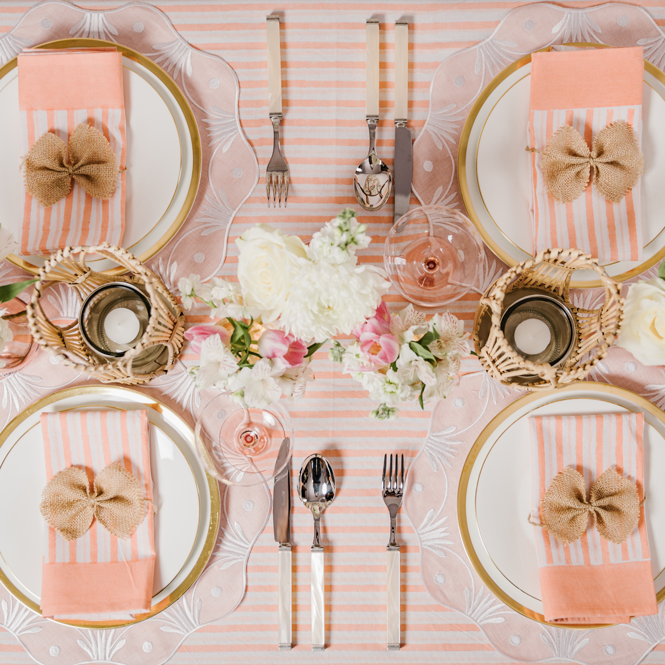 Rent: Apricot Stripe Tablecloth