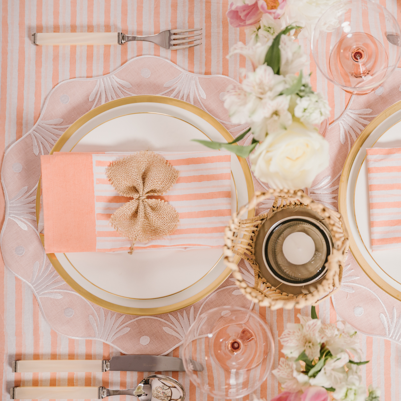 Rent: Apricot Stripe Tablecloth