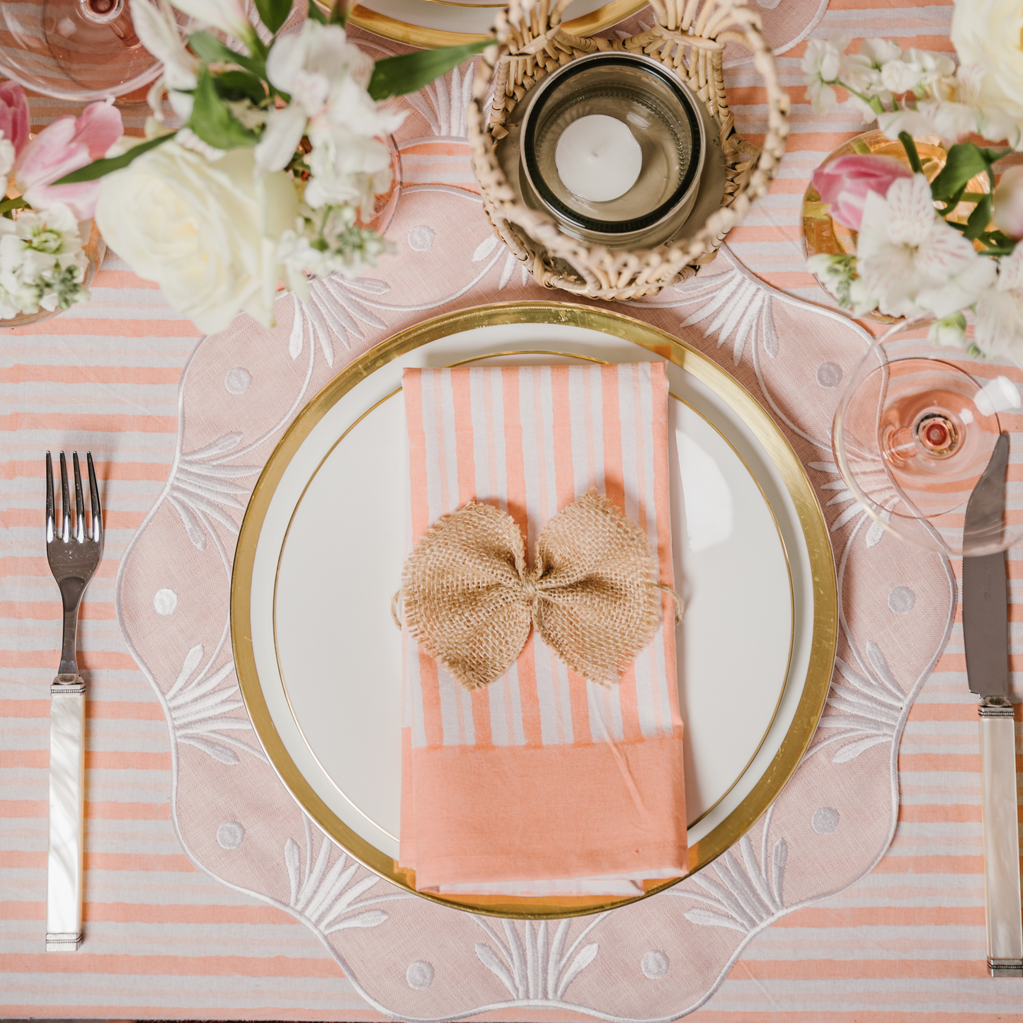 Rent: Apricot Stripe Tablecloth