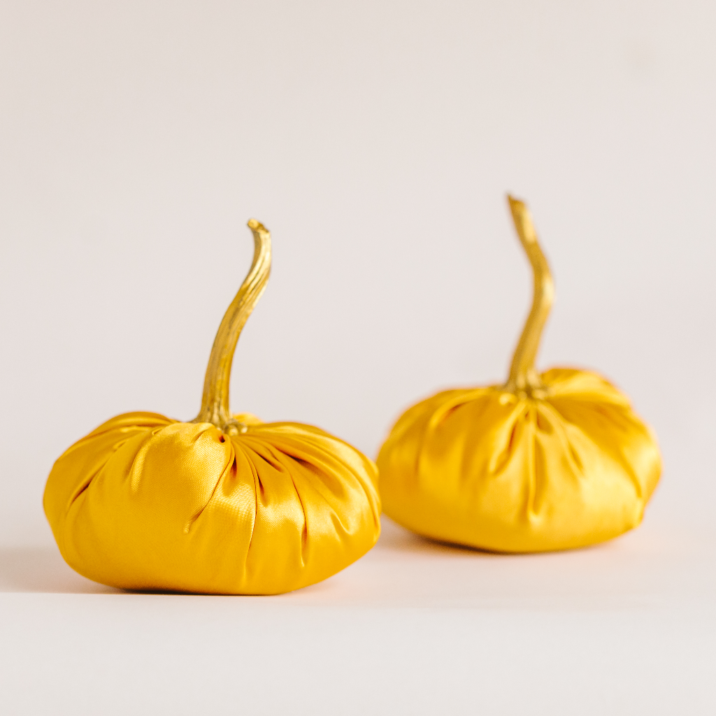 Duo of Sungold Satin Pumpkins