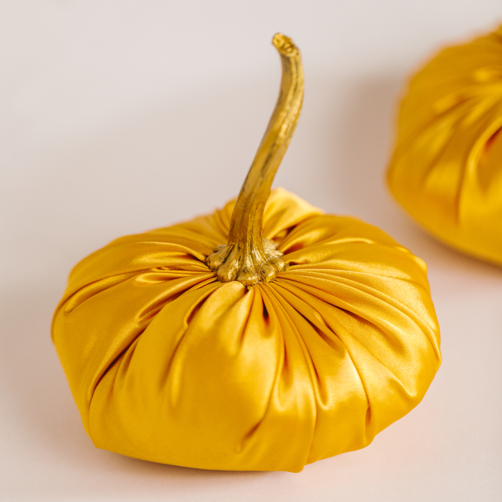 Duo of Sungold Satin Pumpkins