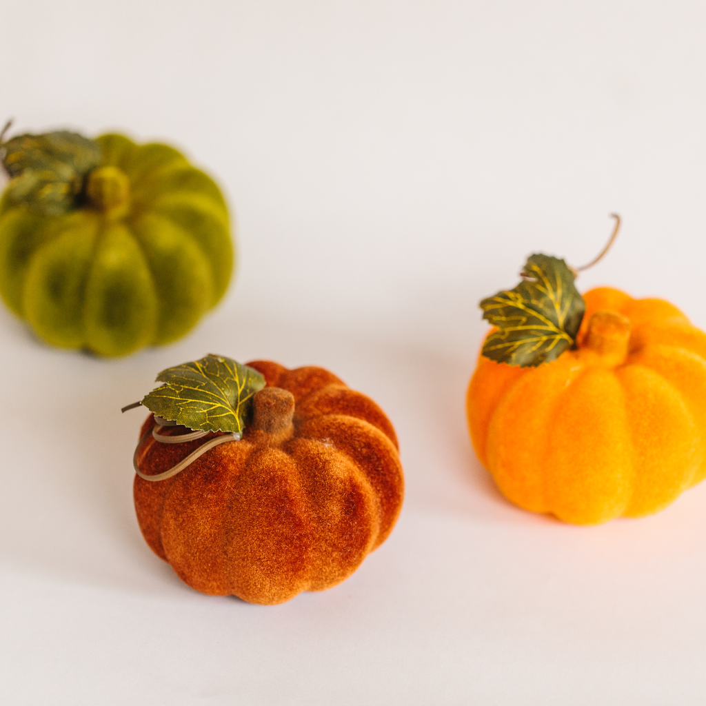 Rust, green and orange pumpkin autumn decorations
