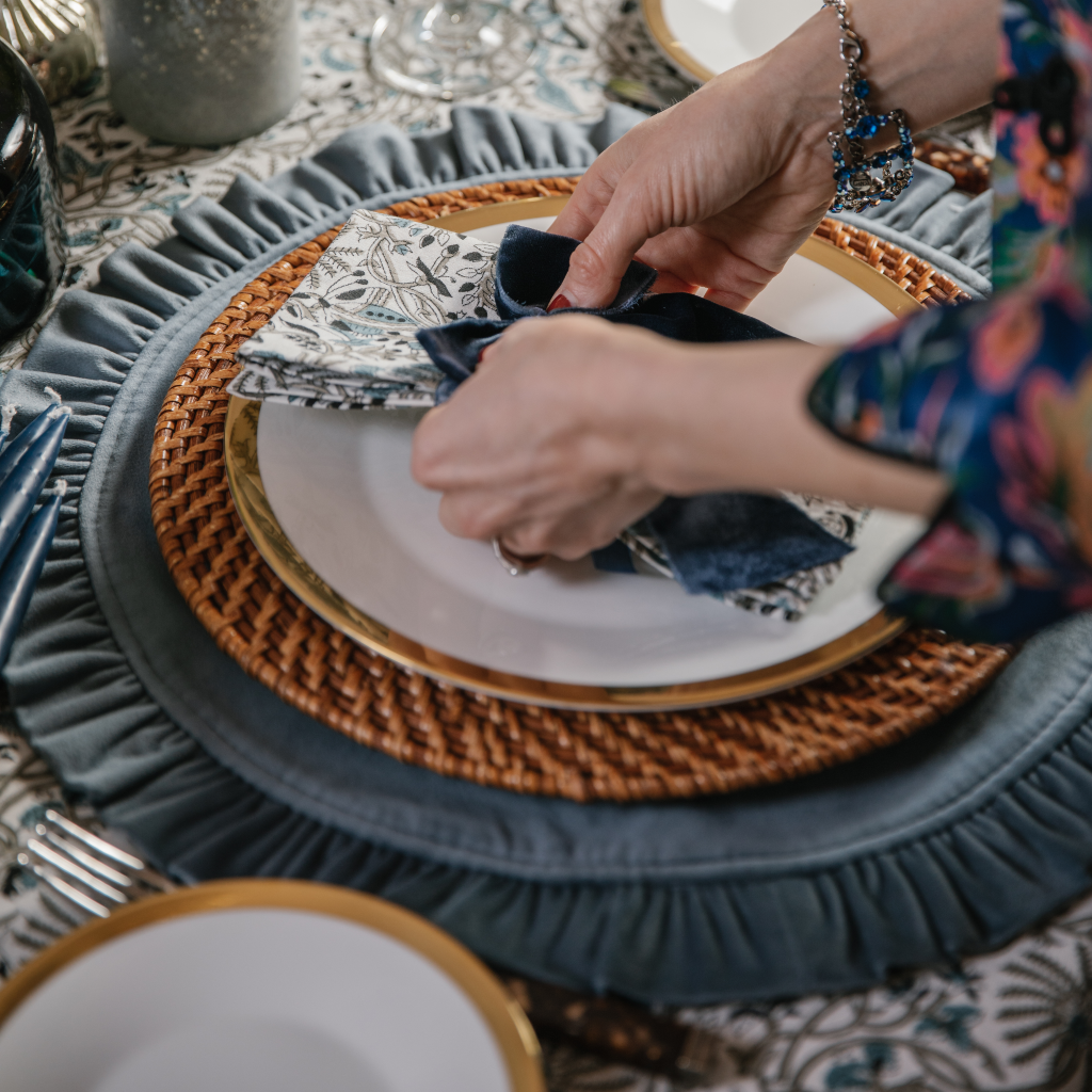 Bourbon Blue Velvet Ruffle Placemat