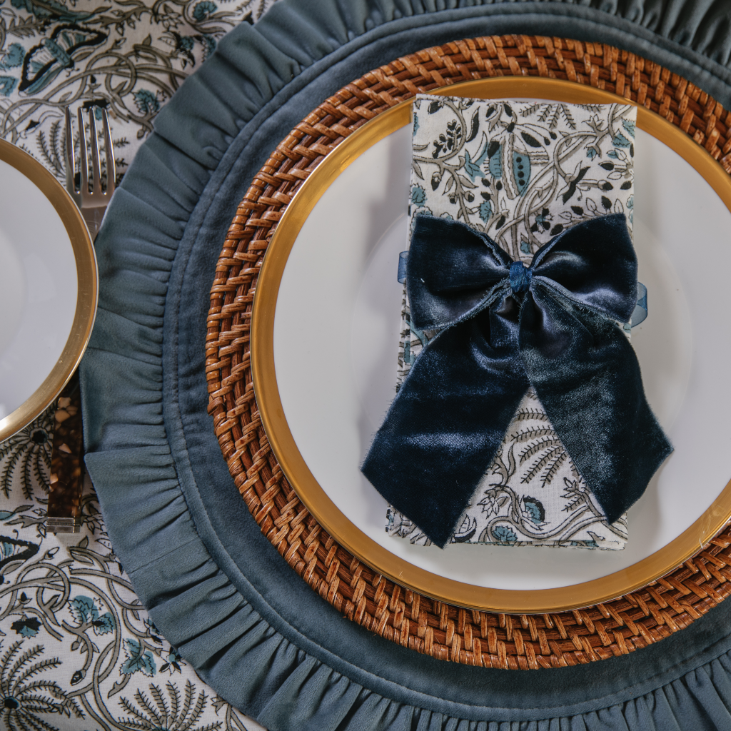 Bourbon Blue Velvet Ruffle Placemat