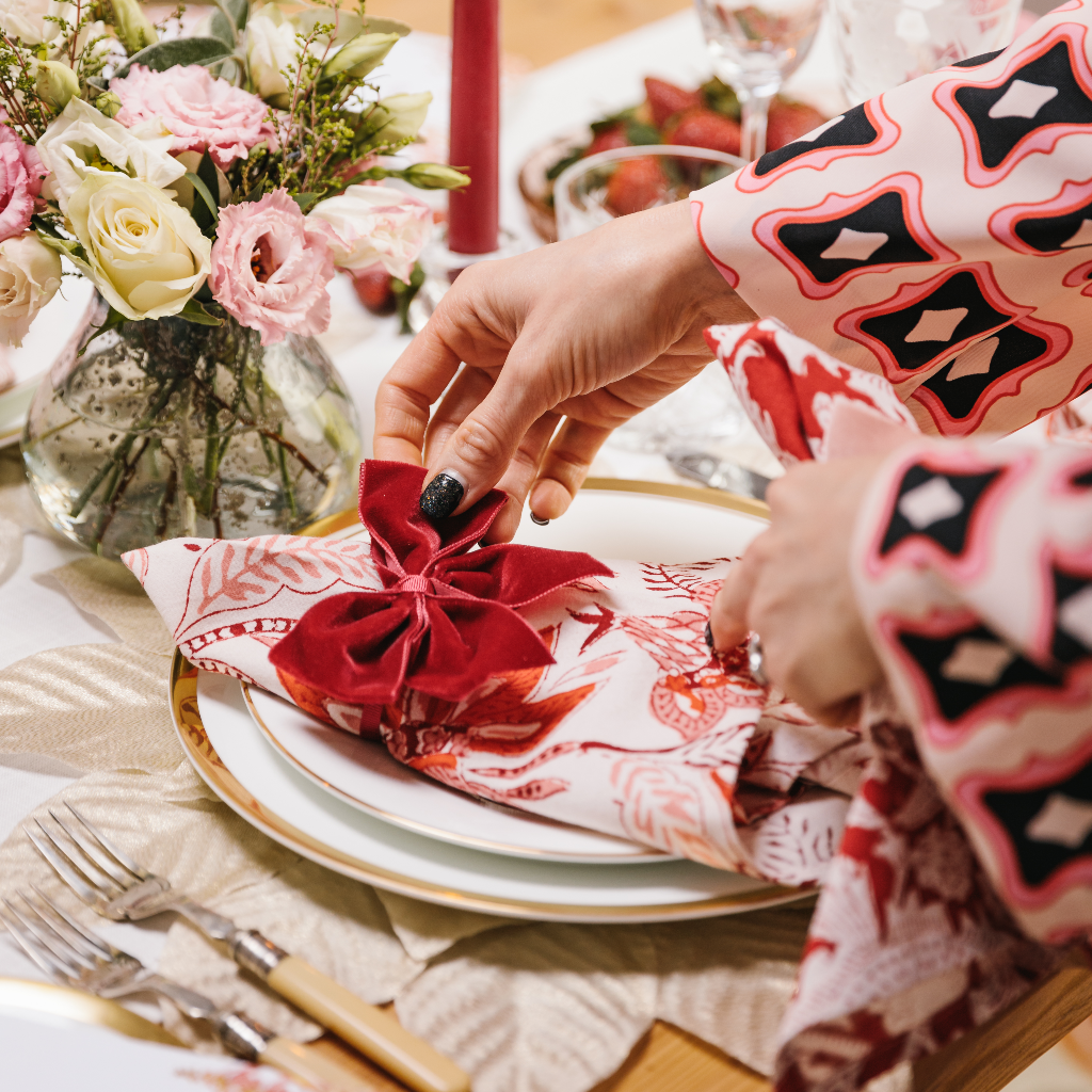 Deep Red Velvet Napkin Bows (Set of Two)