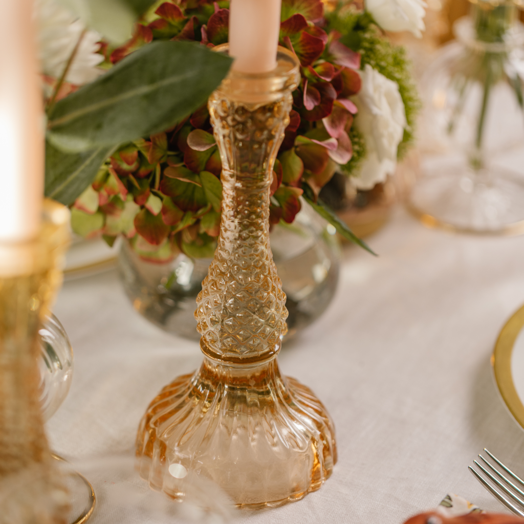 Large Peach Glass Candle Holder