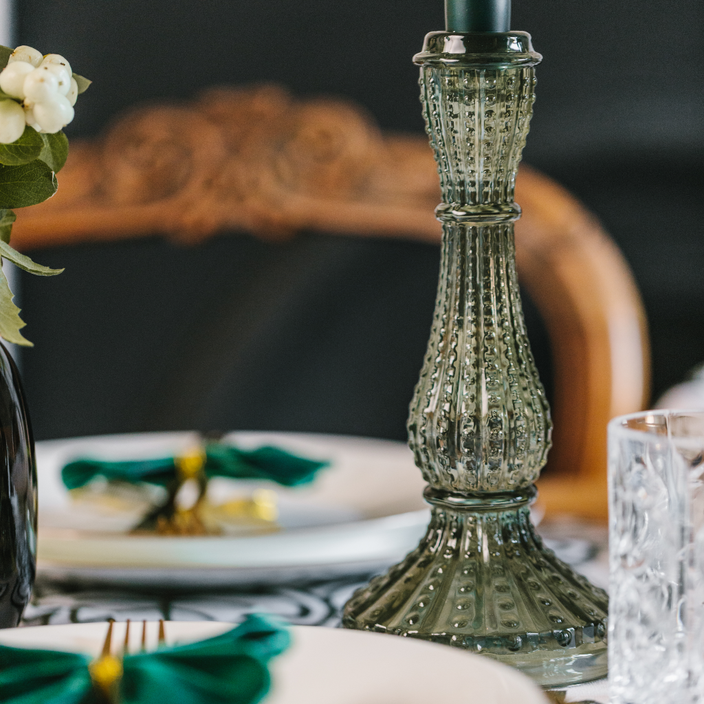 Large Olive Green Glass Candle Holder