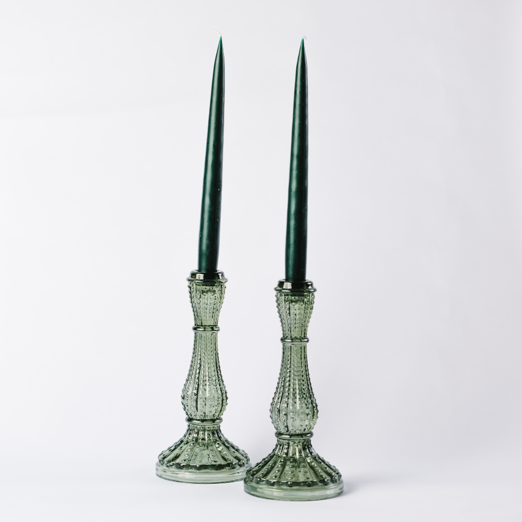 Large Olive Green Glass Candle Holder