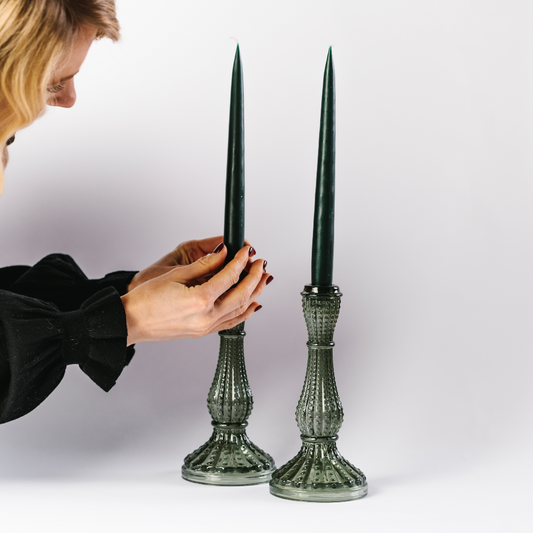 Large Olive Green Glass Candle Holder