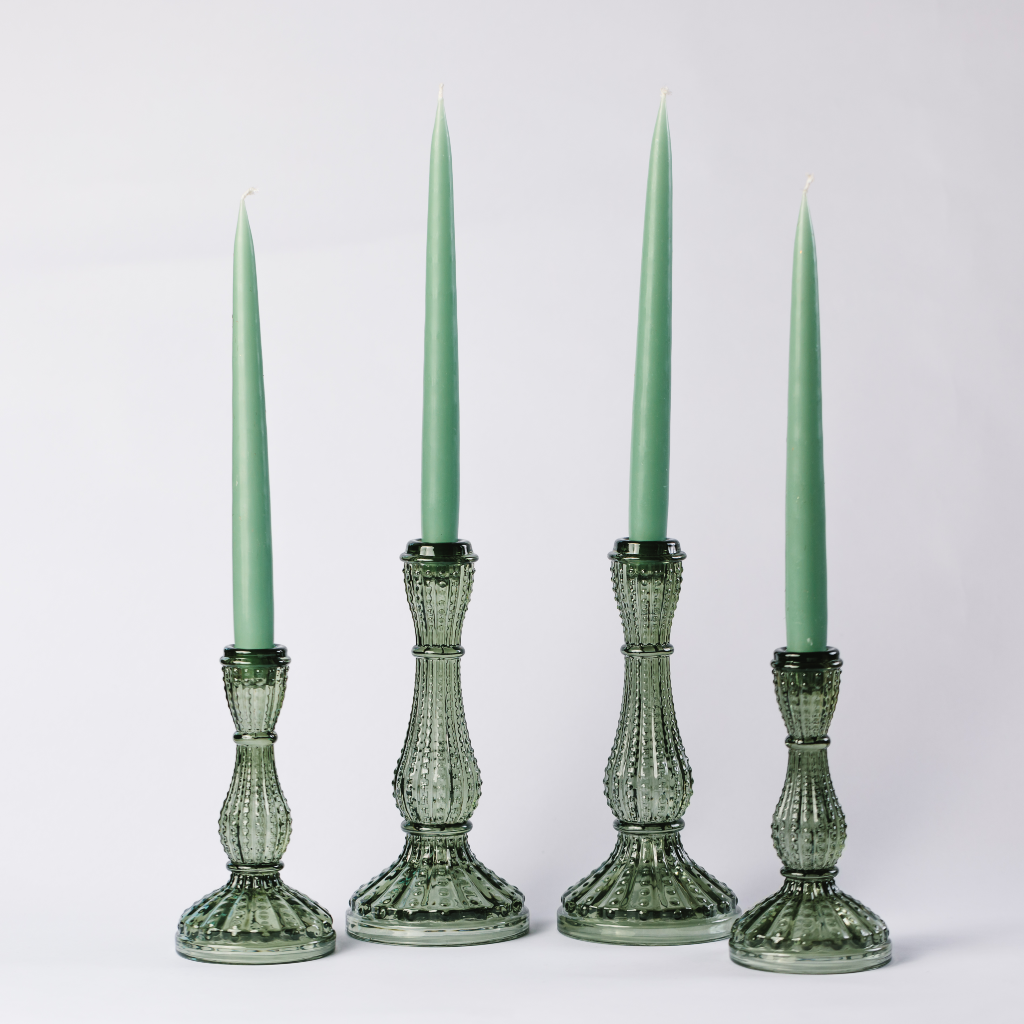 Large Olive Green Glass Candle Holder
