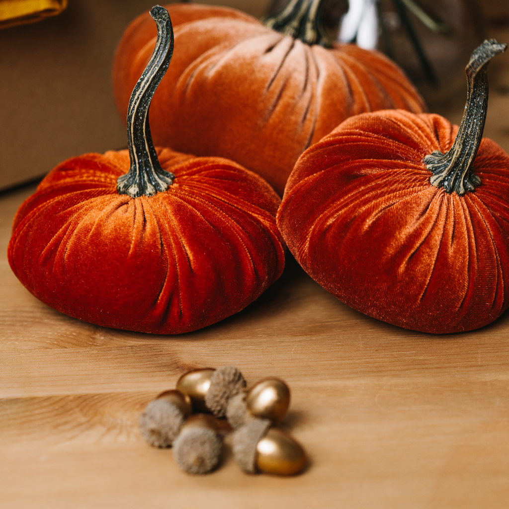 Trio of rust and orange luxury velvet home decorations