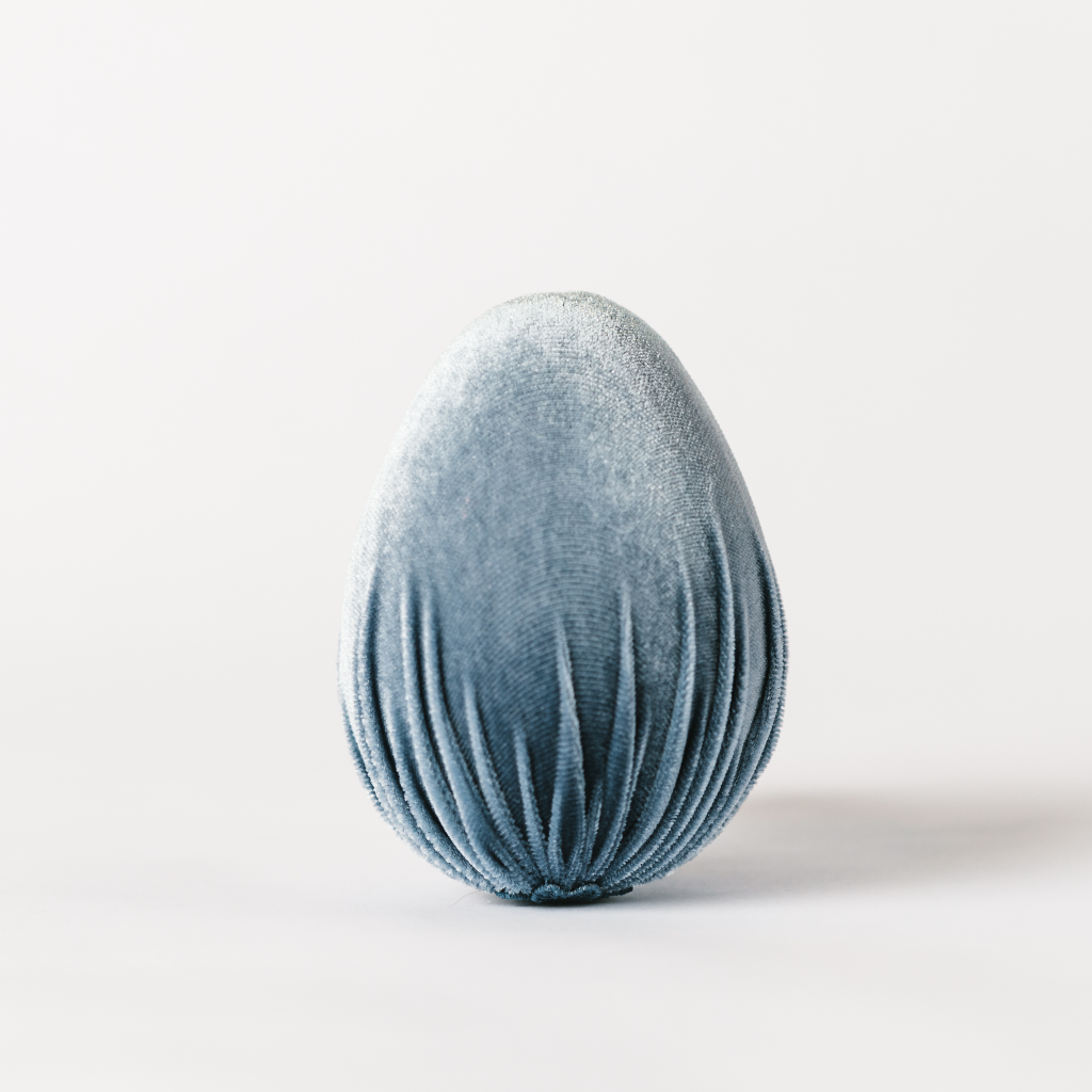 Large slate blue velvet Easter egg decoration