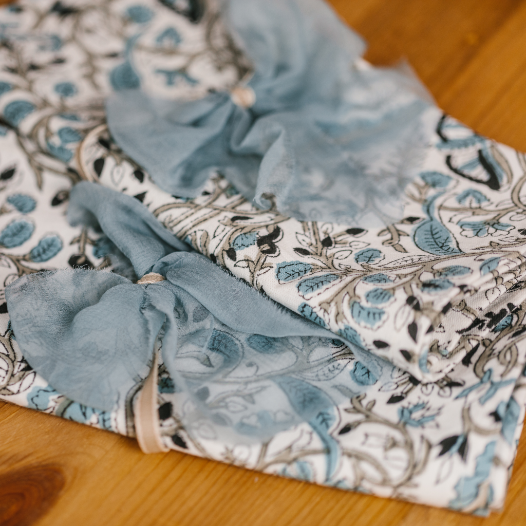 Antique Blue Silk Napkin Bows (Set of Two)