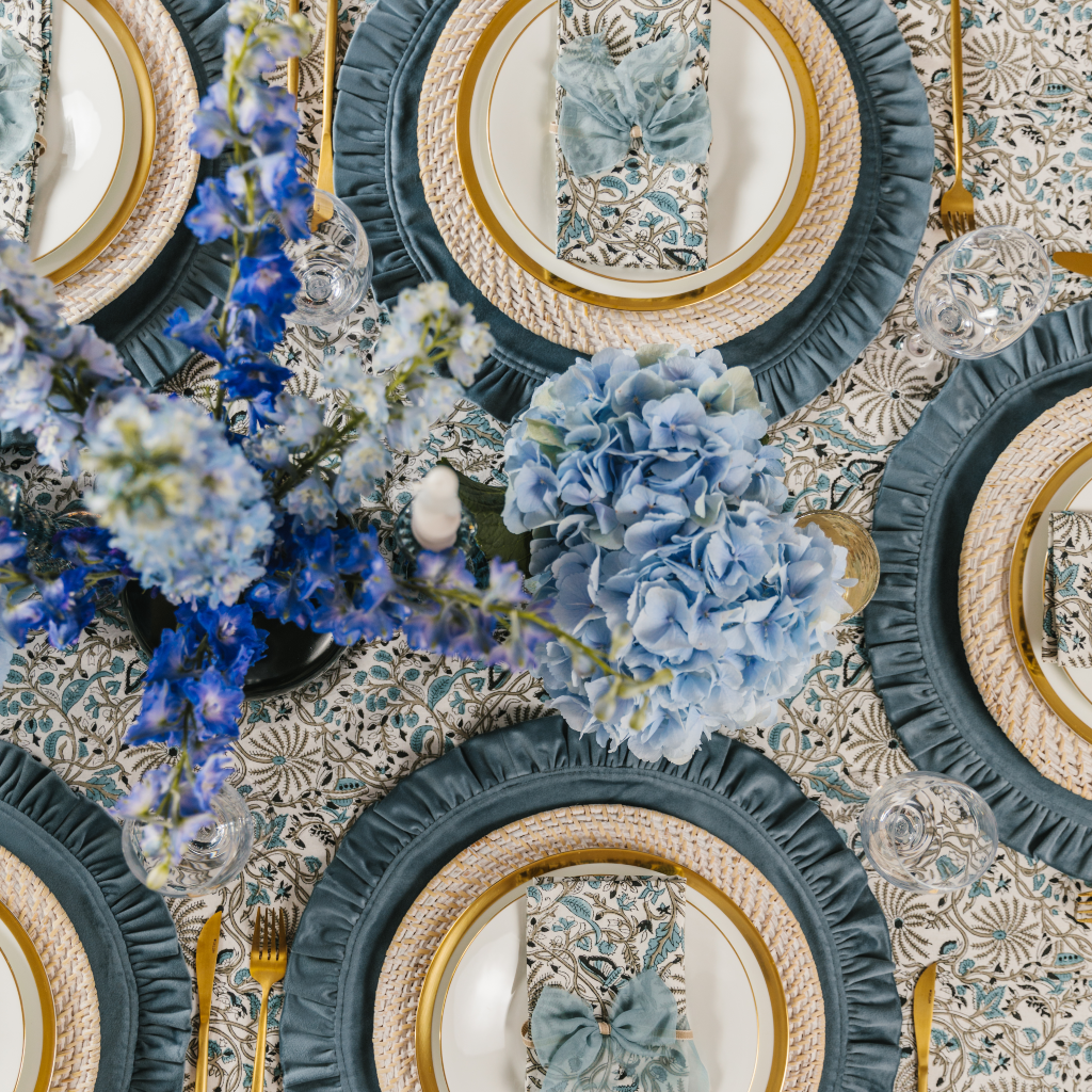 Bourbon Blue Velvet Ruffle Placemat