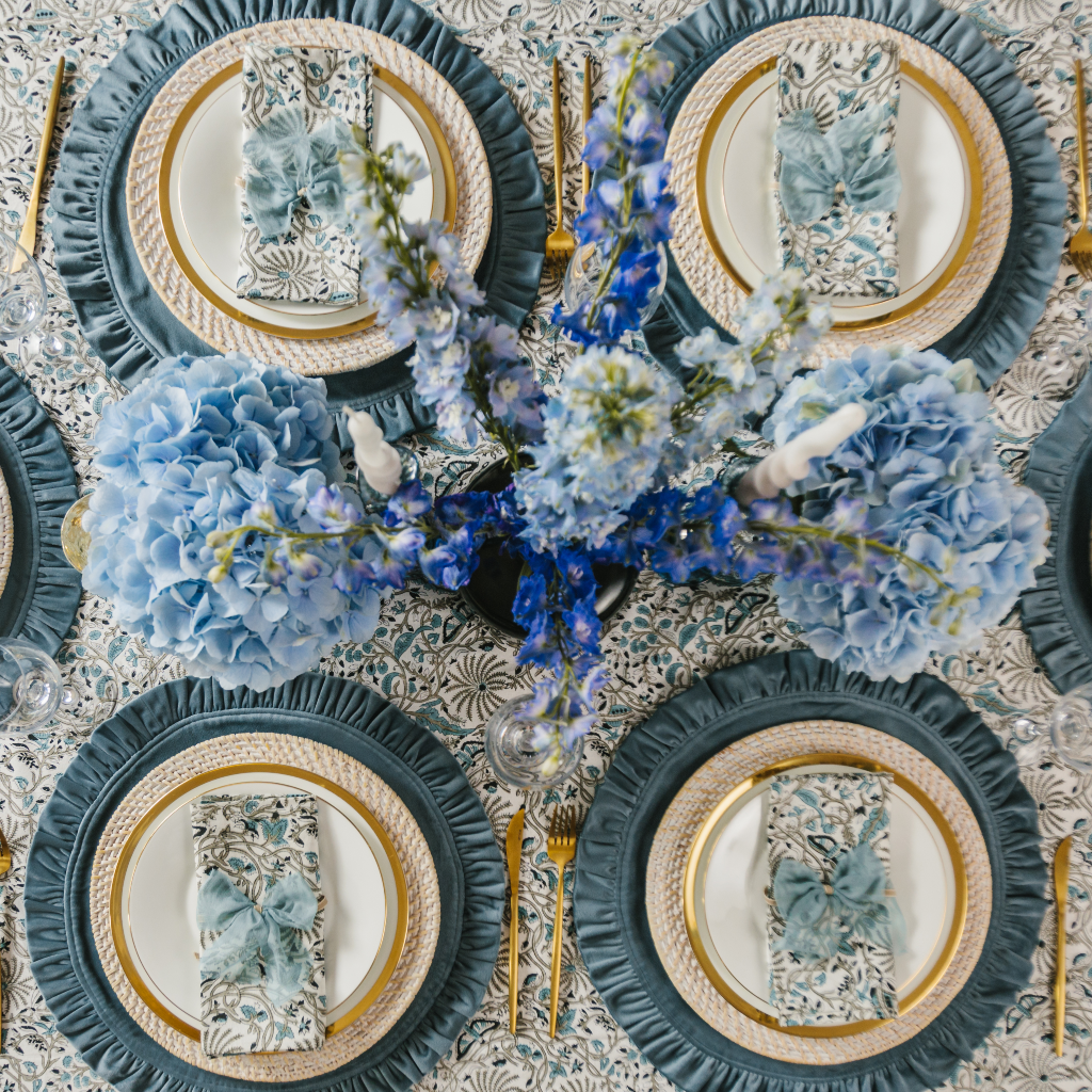 Bourbon Blue Velvet Ruffle Placemat