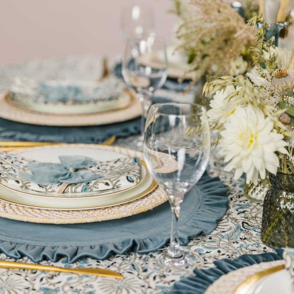 Bourbon Blue Velvet Ruffle Placemat