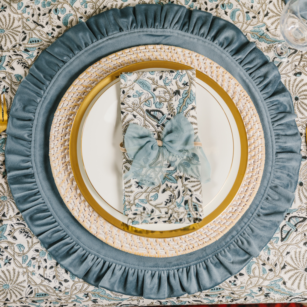 Bourbon Blue Velvet Ruffle Placemat