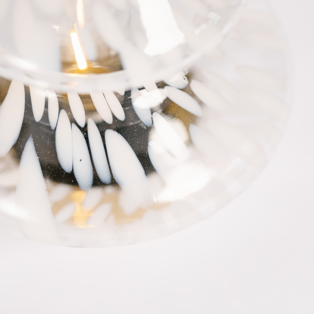 Close up of dappled detailing on white LED tree lamp decoration